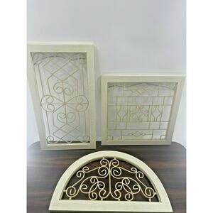 Vintage Shabby Chic Metal Scroll Whitewashed Wall Garden Patio Art x3